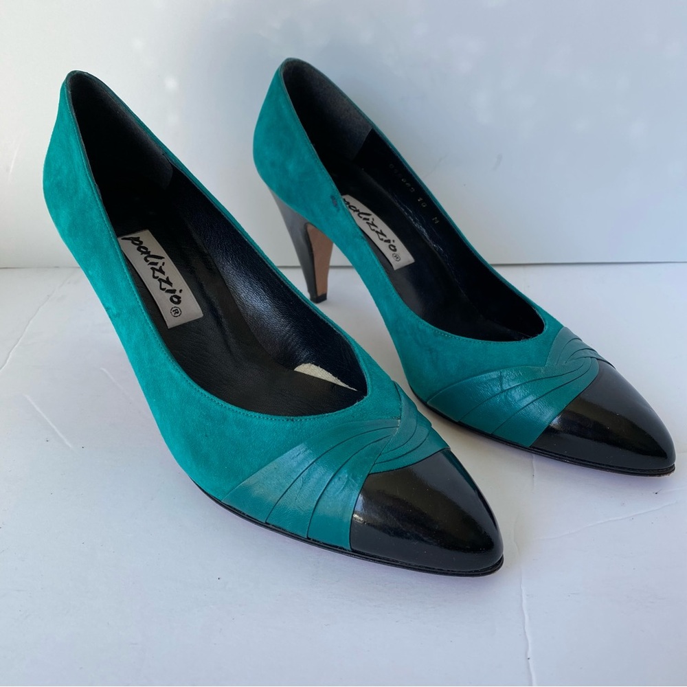 Palizzio Vintage Teal and Black pointed Heel Pumps - Sz 10